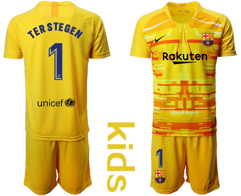 Youth 2019-2020 club Barcelona yellow goalkeeper #1 Soccer Jerseys->leicester city jersey->Soccer Club Jersey
